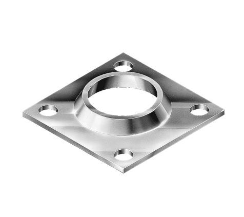 [SE326] Square Steel Base Plate Sleeve: 40NB / 48mm Round Post, 4 Holes