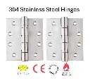 304 Stainless Steel Butt Hinges - 100x100x2.5mm, Chrome Finish - Pair( 2 hinges)