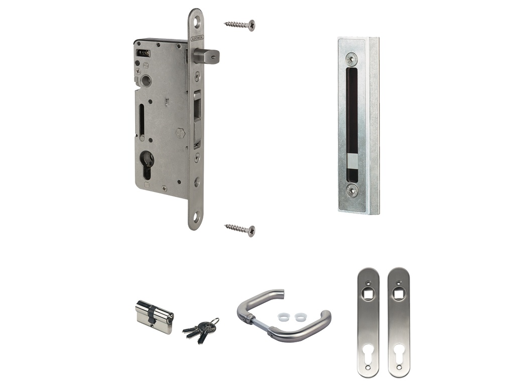 [MK930] Locinox H-Wood 60mm Euro Insert Mortice Lock - Complete Kit - 90x90 Frame, 60mm Backset, Silver - For Swing Gates