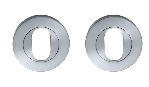 [MKLH205] Insert Mortice Lock Escutcheon - Oval, Round - Stainless Steel in Satin Chrome Silver - Pair