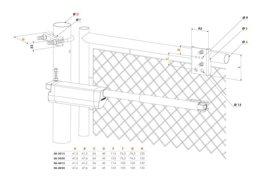 [FK479] Chain link bracket Round application for Samson gate closer 4" Post x 1-7/8" gate