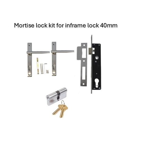 Euro Insert Mortice Lock - Complete Kit - 40x40 Frame, 20mm Backset, For Swing Gates- Silver