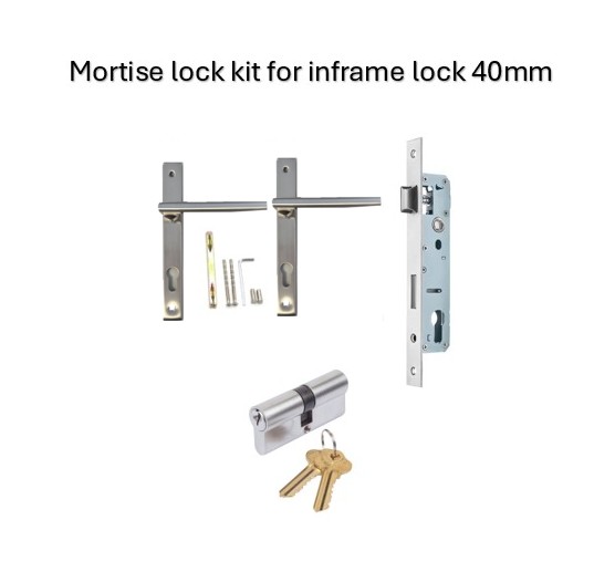 [MK413] Euro Insert Mortice Lock - Complete Kit - 40x40 Frame, 20mm Backset, Silver - For Swing Gates