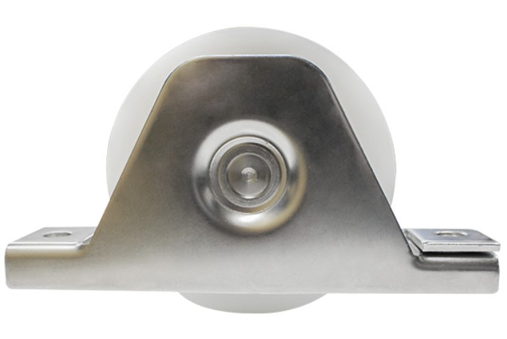 [WH323] White Nylon Sliding Gate Wheel - 90mm U Groove Internal - Double Bearing, Zinc Plated Steel Bracket