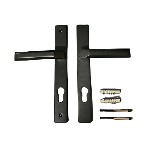 [MKLH113] Insert Mortice Lock Handle Set - Euro, L Shaped - Aluminium in Matt Black - Pair