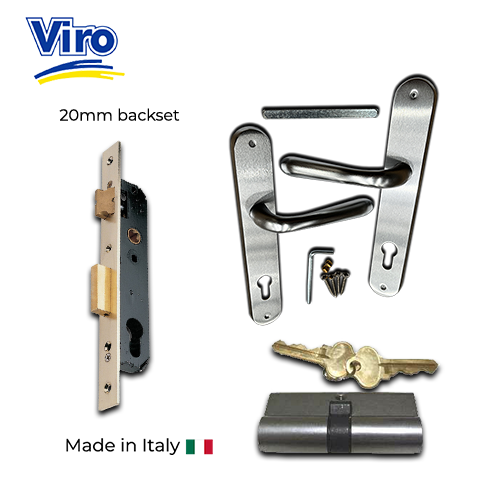 [FK526] VIRO Stainless steel inflame Swing Gate Lock 20 MM BACKSET FOR 40 MM Gate Frame - Chrome Handle Complete Kit