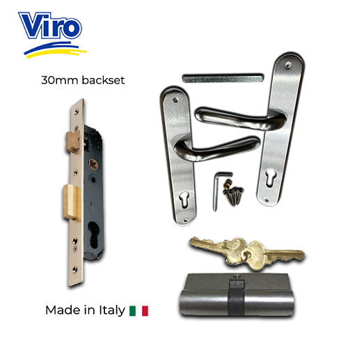 [FK527] VIRO Stainless steel inflame Swing Gate Lock 30 MM BACKSET FOR 50 MM Gate Frame - Chrome Handle Complete Kit